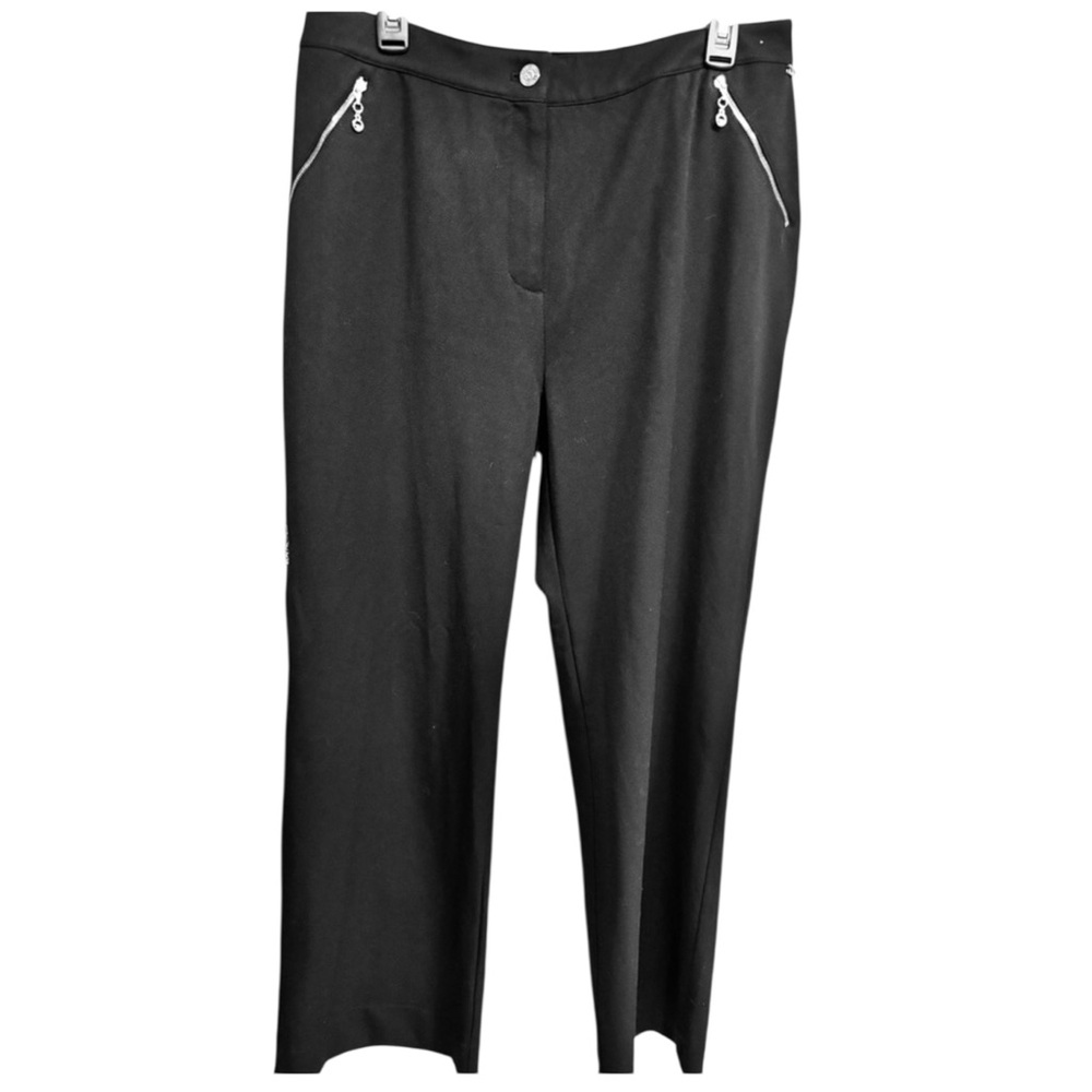 NWT St John Sport Super Chic Black Pants with Gold Branded Zipper Accents - 14